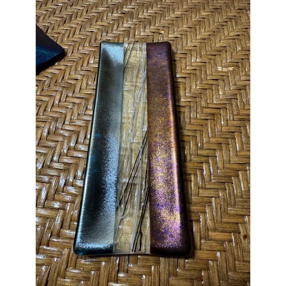 Handcrafted Iridescent Glass Trivet Platters Elegant & Unique Rectangular - Picture 5 of 8